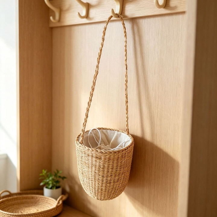 Handcrafted Natural Fiber Hanging Storage Basket Kalsten