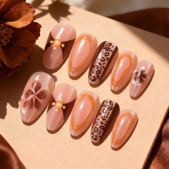 Artistic Press-On Nail Art Set with Floral and Animal Prints Kalsten