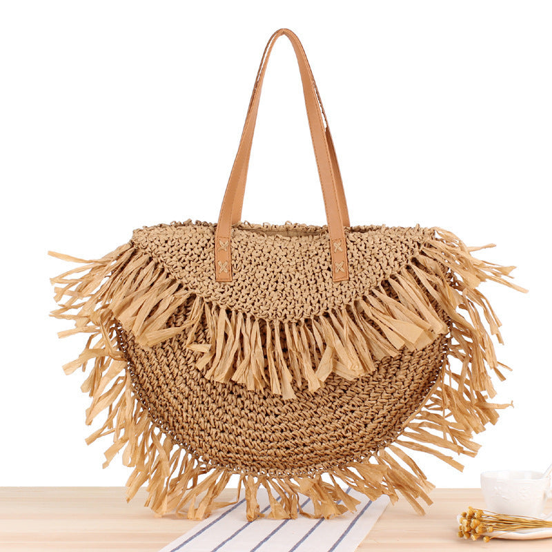 Trendy Straw Bag with Fringed Design Kalsten