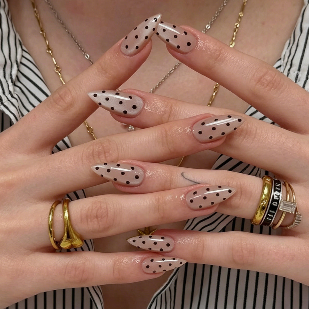 Elegant Polka Dot Almond-Shaped Nail Art Enhancements Kalsten