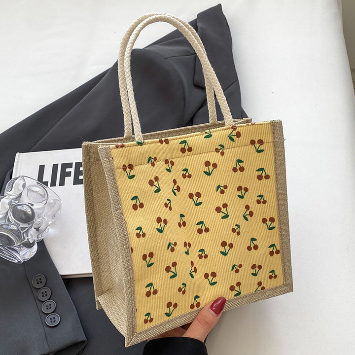 Floral Print Jute Tote Bag