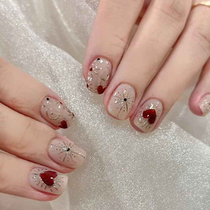 Decorative Heart-Embellished Press-On Nail Set