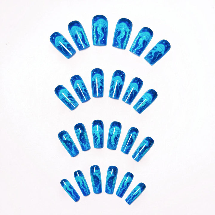 Glittering artificial nails with luminous jellyfish motif Kalsten