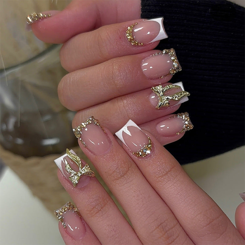 Artificial nail set with elegant glitter and flower decorations Kalsten