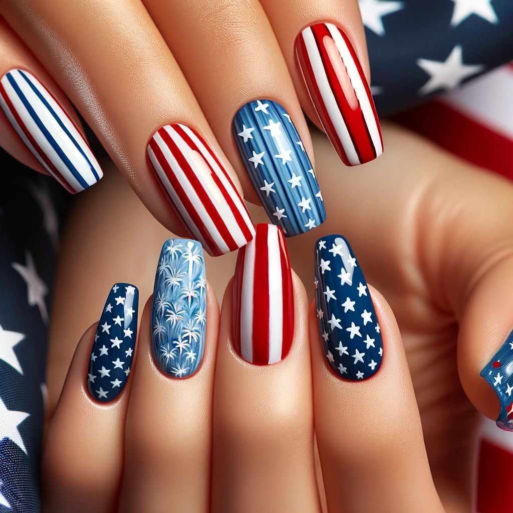 Artificial nails with patriotic designs Kalsten