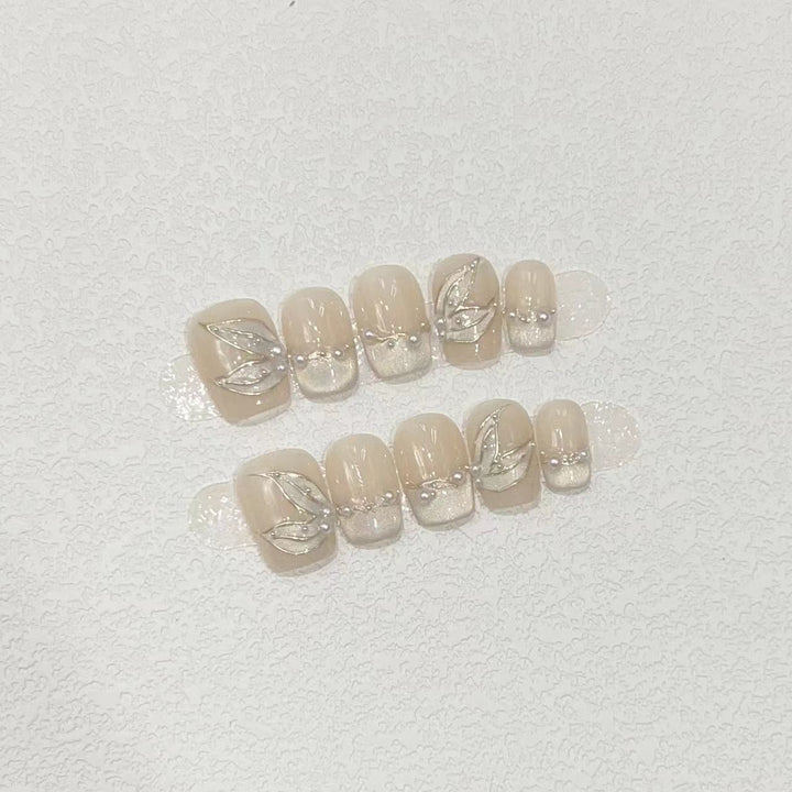 Floral Art Press-On Nail Set with Pearls Kalsten