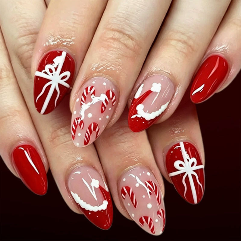 Festive Christmas-Themed Artistic Press-On Nails