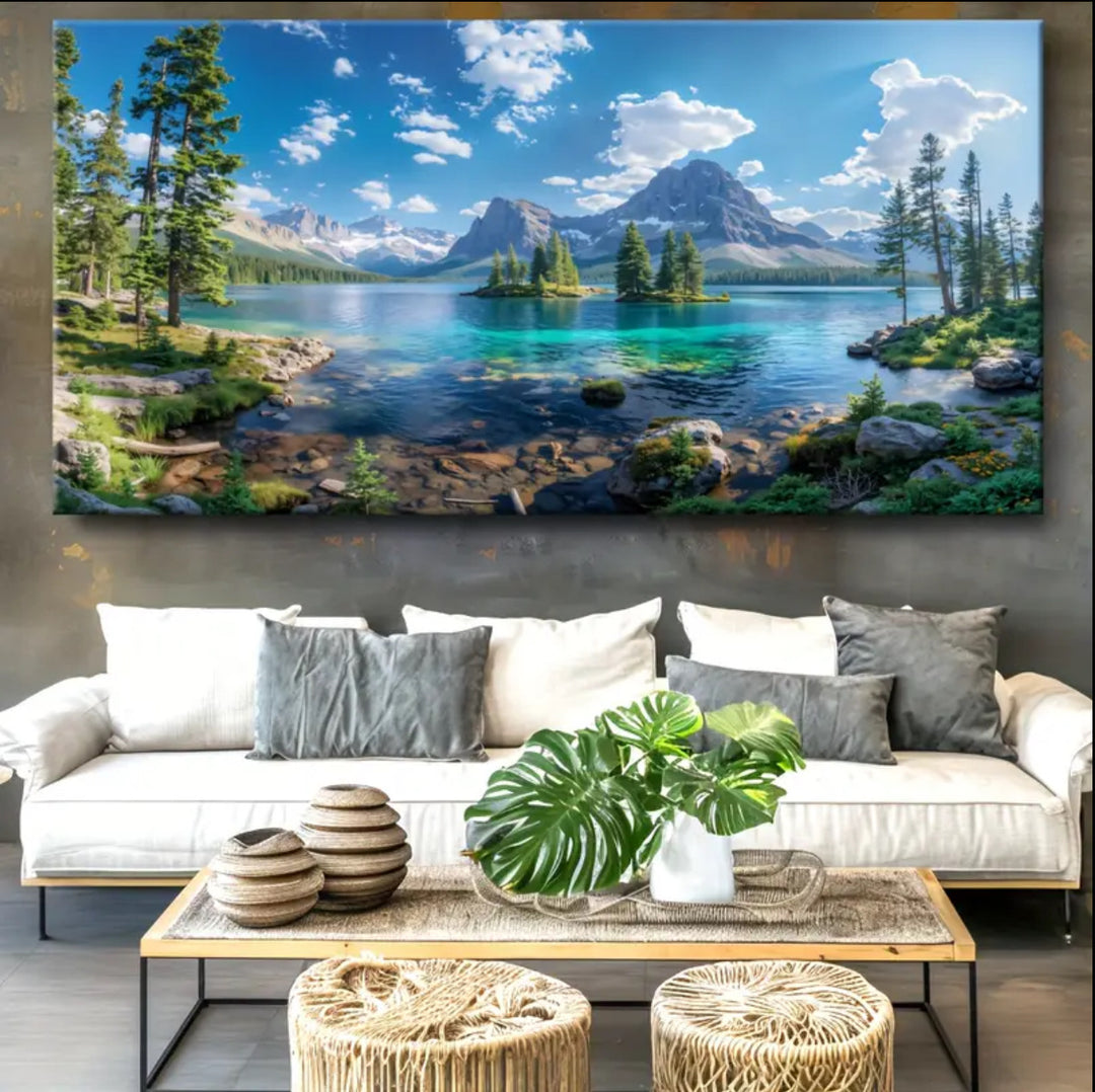 Panoramic Gallery-Wrapped Mountain Lake Canvas Wall Art Print With High-Definition Archival Inks