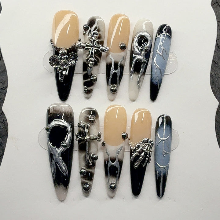 Gothic-Inspired Decorative Press-On Nail Set
