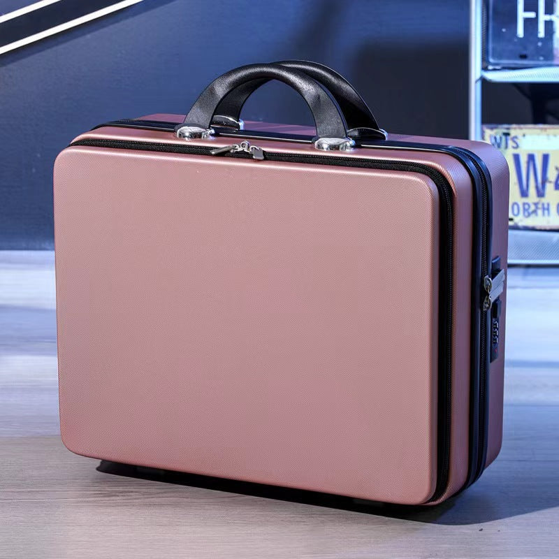 compact hard-shell travel vanity makeup case with TSA combination lock and dual-zip compartments Kalsten