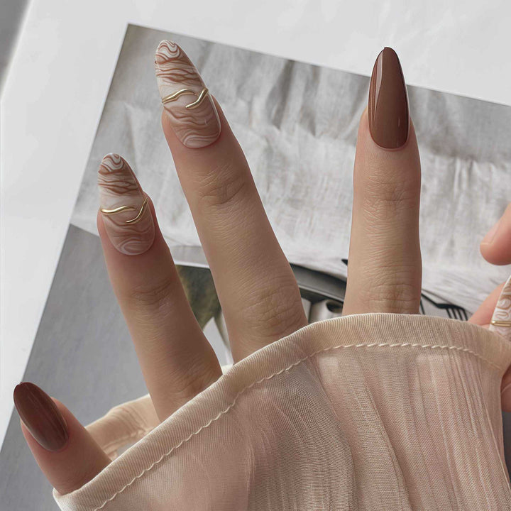 Elegant Ombre Press-On Nail Tips with Metallic Accents Kalsten