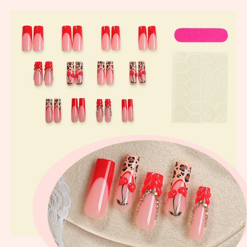 Artificial nail set with creative leopard pattern and sparkling accents Kalsten