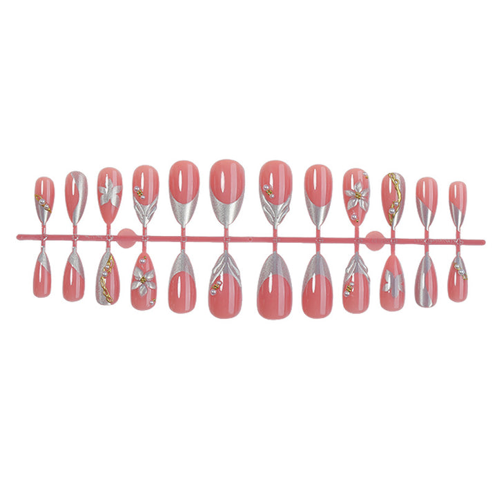 Premium Decorative Press-On Nail Set with Floral and Gem Accents Kalsten