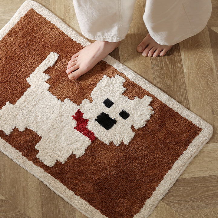 Bath mat with hand-tufted dog motif and slip-resistant latex backing Kalsten