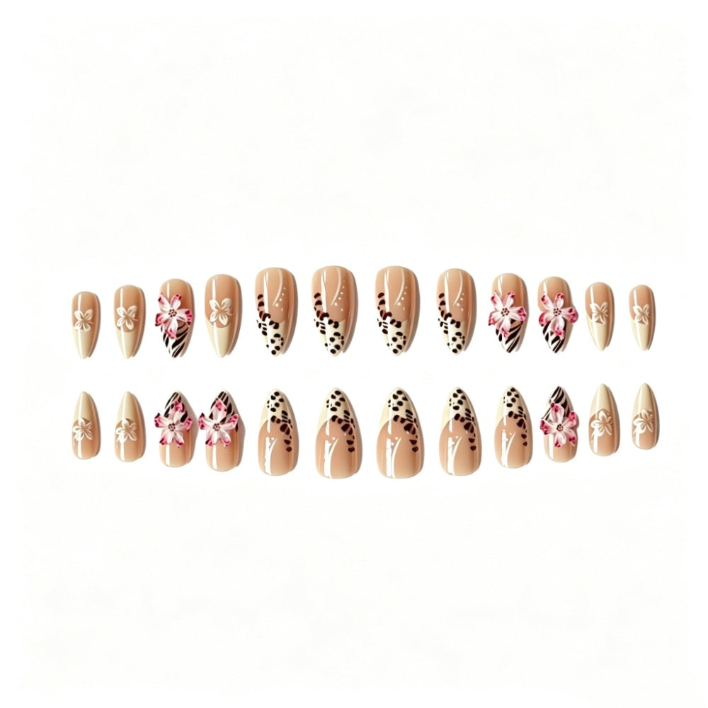 Artistic Stiletto Press-On Nail Set with Floral Details Kalsten