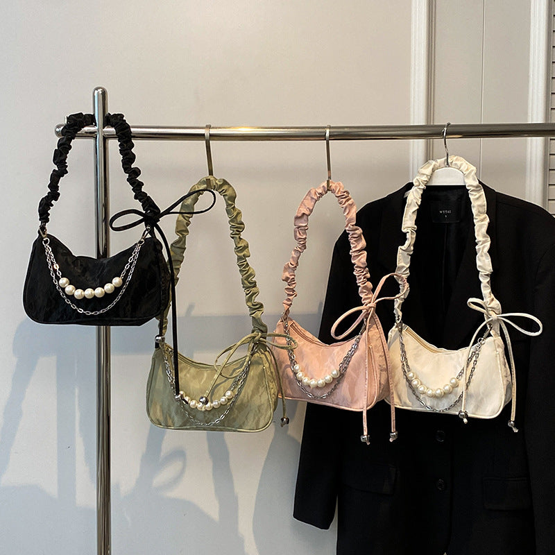 Elegant Pearl-Accented Handheld Bag