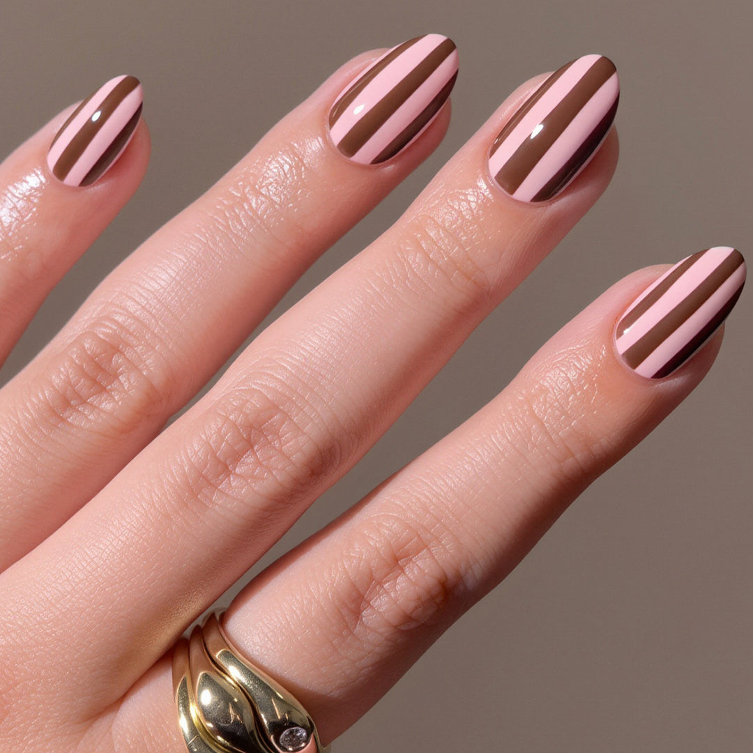 Elegant Striped Almond Press-On Nails Kalsten