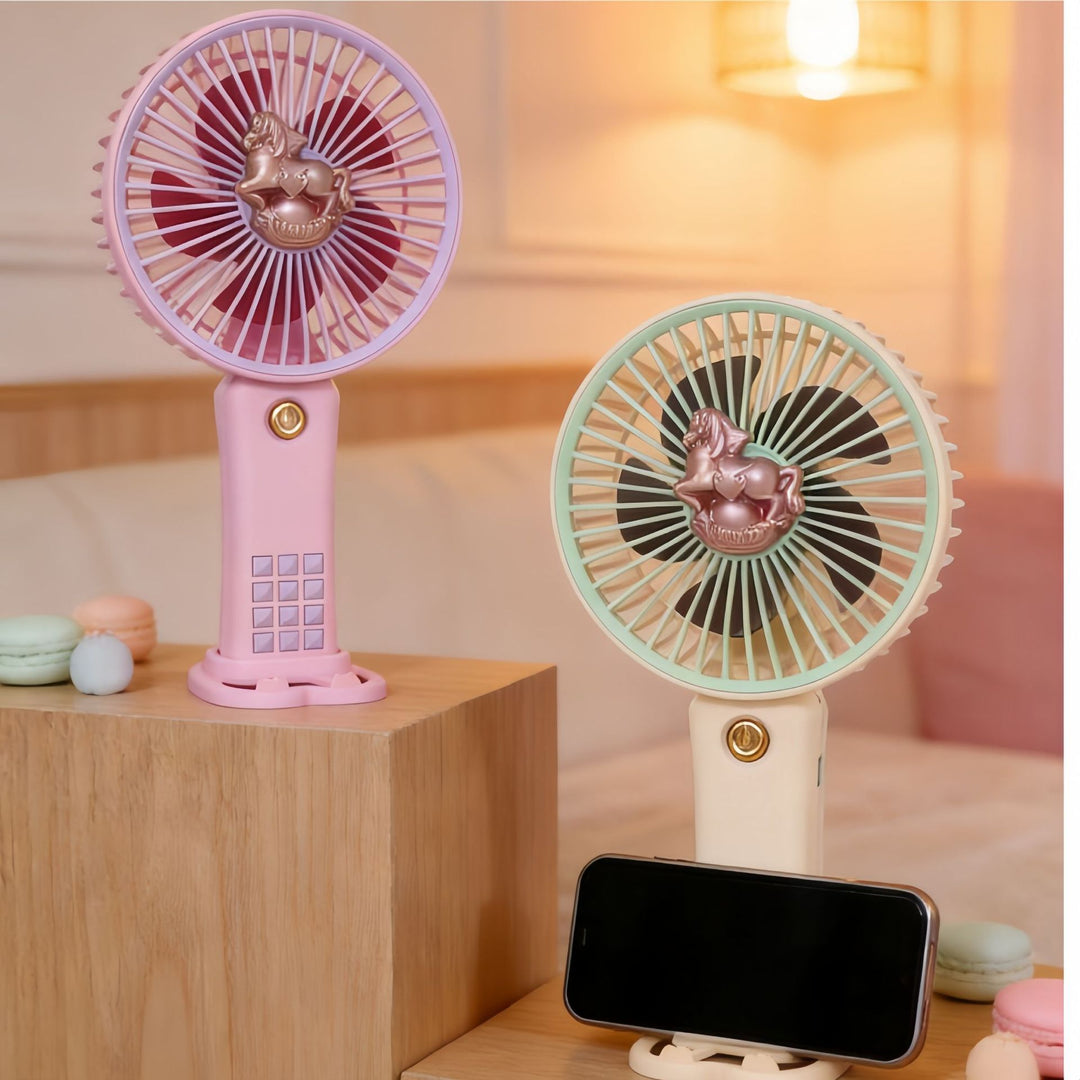 Ladies portable hand fan with playful horse motif Kalsten