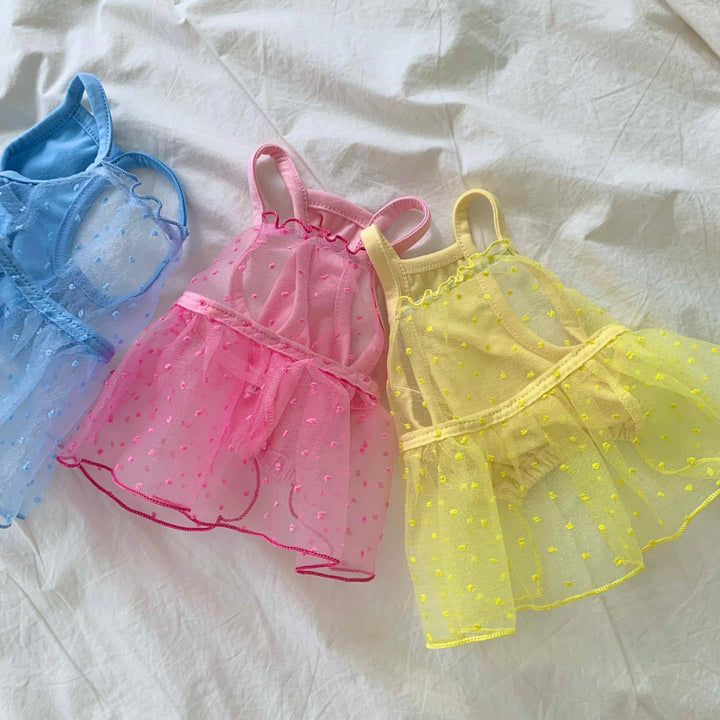 Small Dog Tulle Dot Tutu Dress with Harness Access & Adjustable Back Straps
