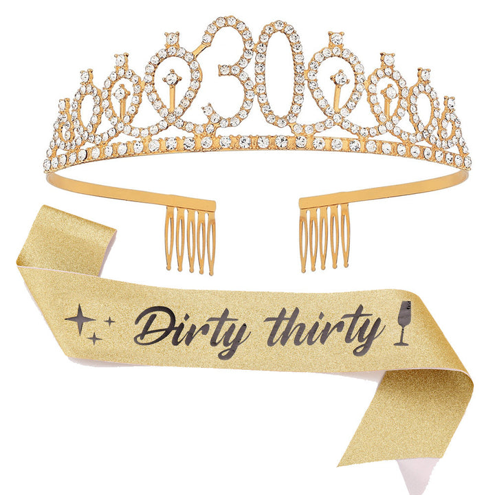 Girl Glittering Birthday Crown and Sash Set Kalsten