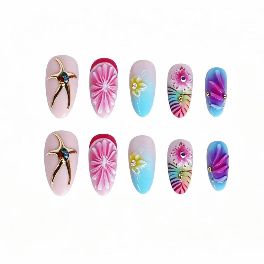 Artistic Press-On Nail Set with Floral 3D Design Kalsten