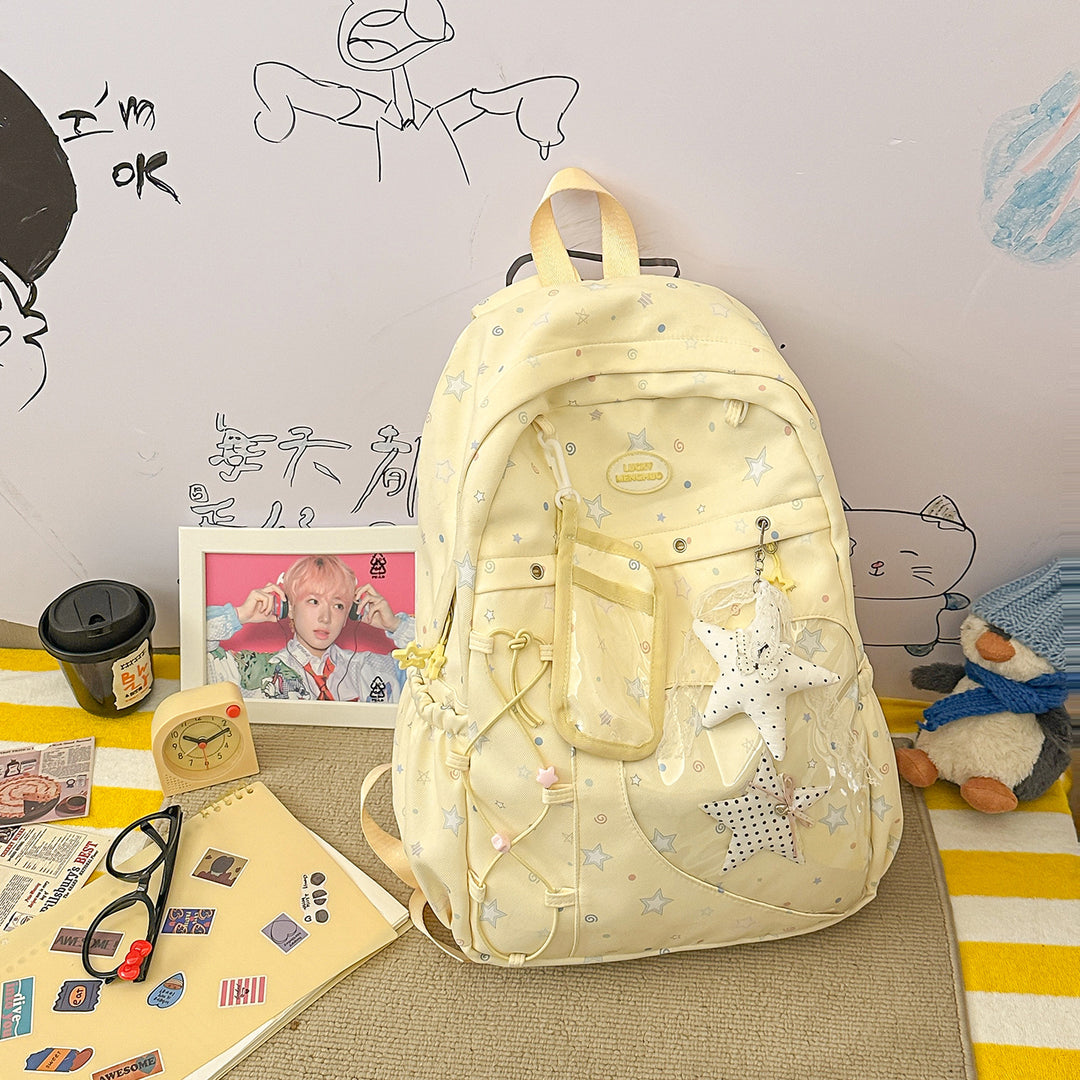 Stylish Multi-Pocket Star-Appliqué Backpack Kalsten