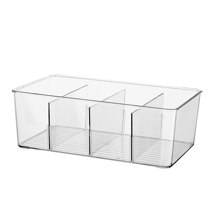 Flat transparent acrylic storage lid with sealing lip and elevated stand feet