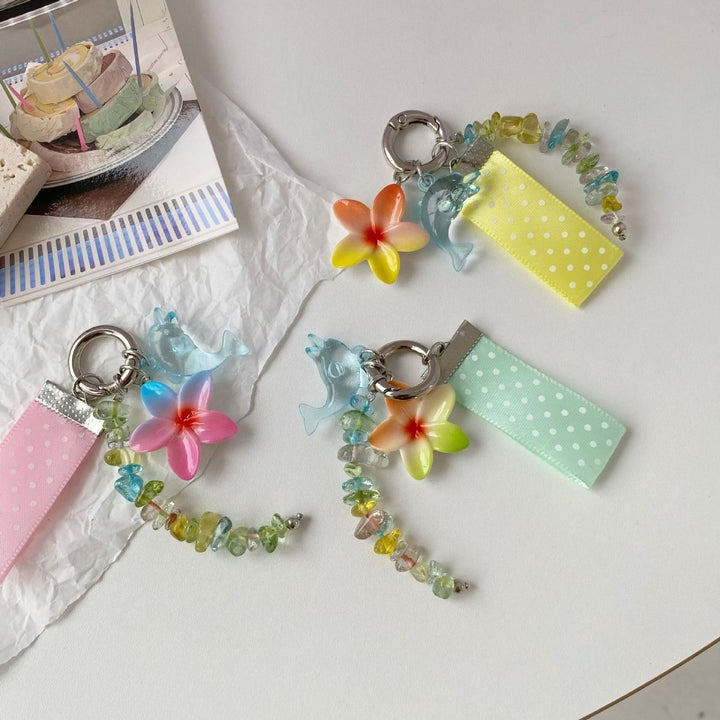 Whimsical Dolphin and Flower Charm Keychain Kalsten