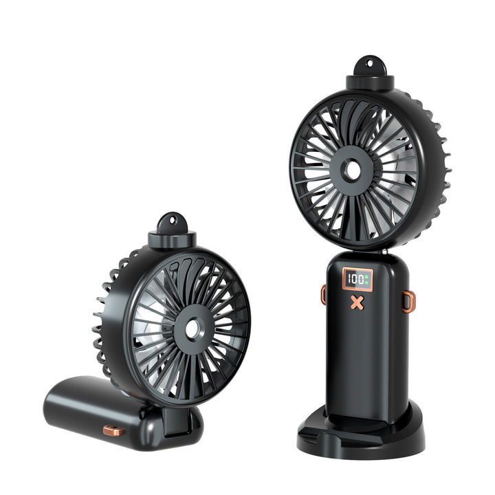 Cooling compact rechargeable adjustable-angle dual-head personal fan with digital battery display and magnetic dock Kalsten