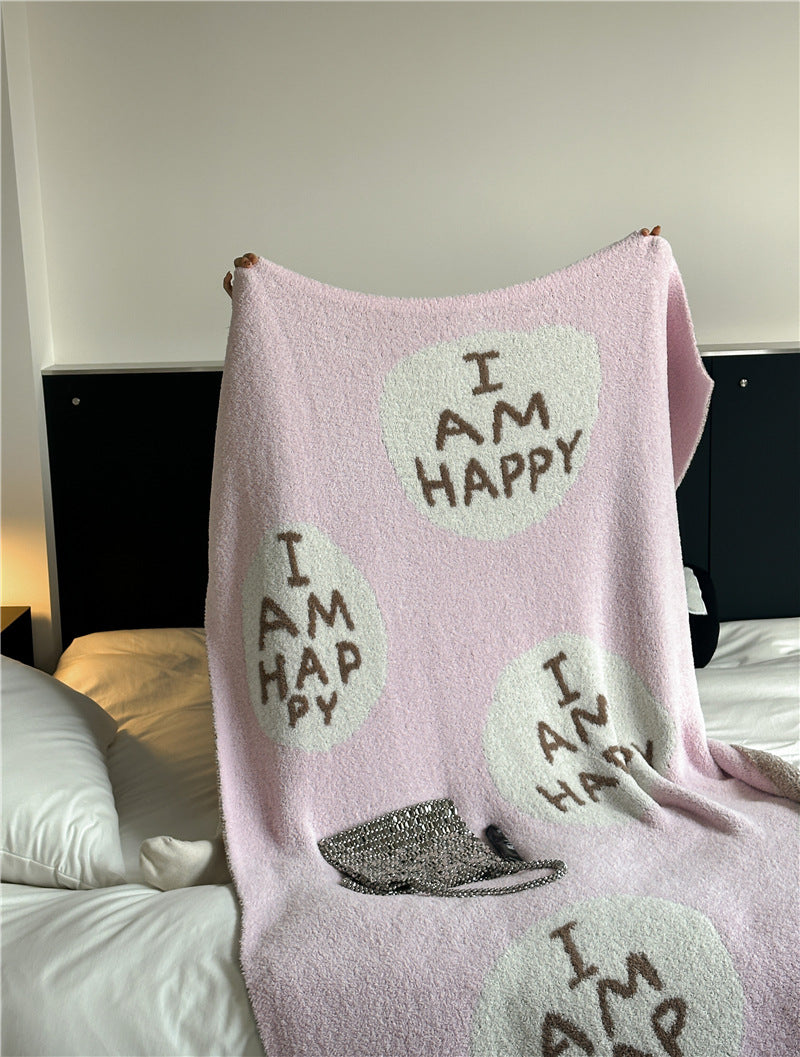 Cuddle blanket with large lettering motif and soft bouclé fabric