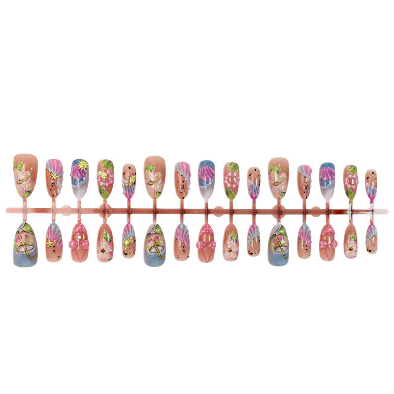 Artificial nail set with botanical designs and glamorous accents Kalsten