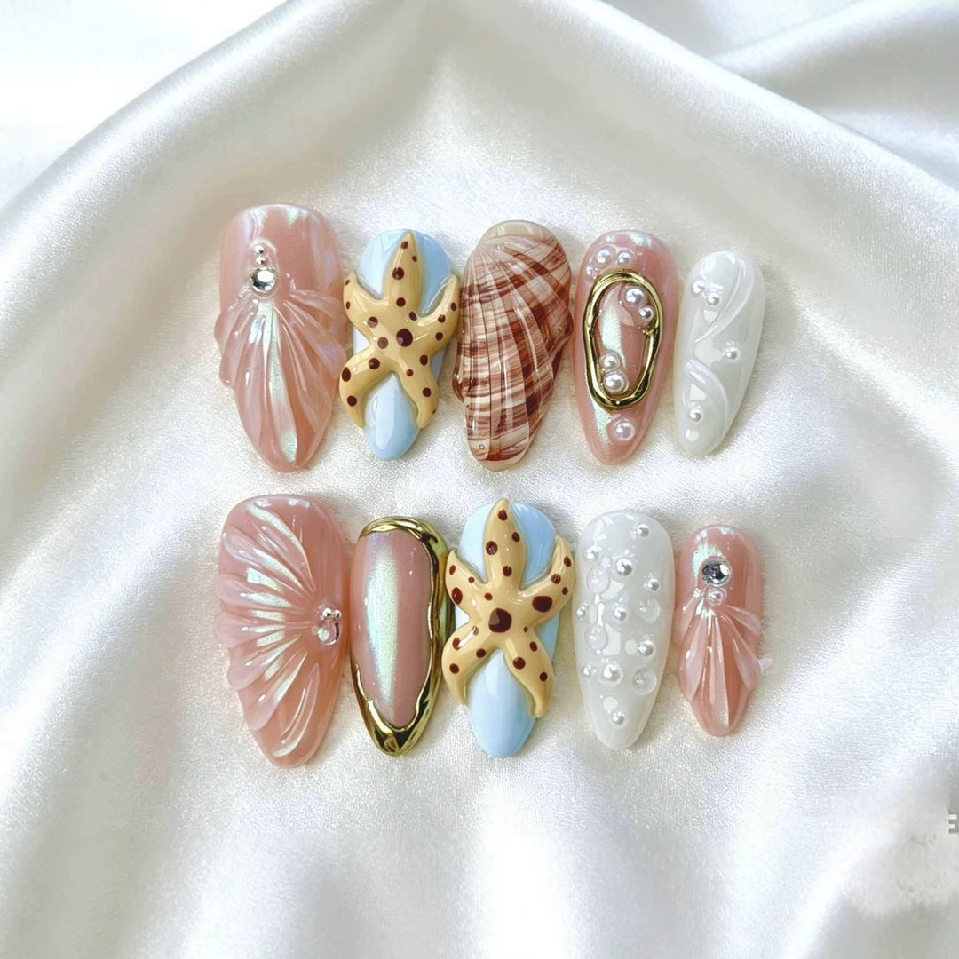 Artistic Ocean-Inspired Press-On Nail Set