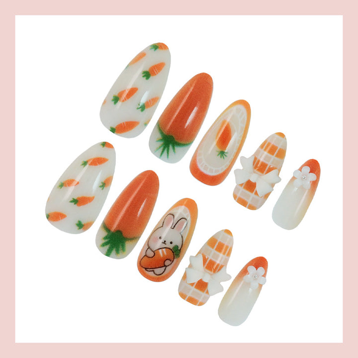 Artificial nail set with spring-like carrot and rabbit pattern Kalsten