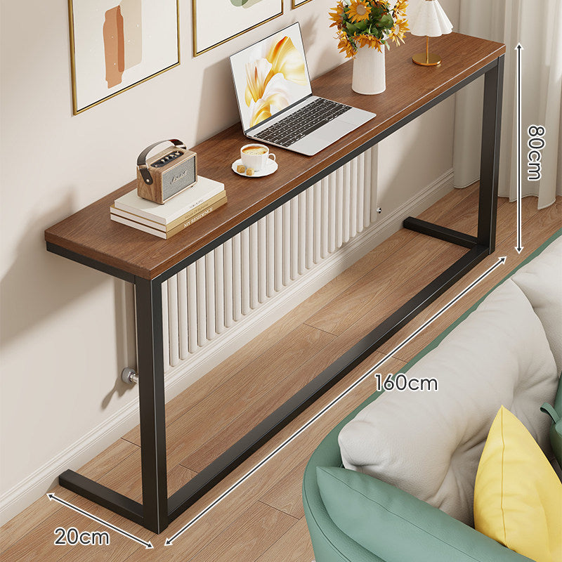 Slim Wooden-Top Metal Console Table for Sofa Back and Hallway