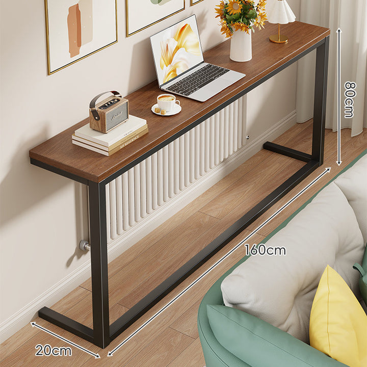 Slim Wooden-Top Metal Console Table for Sofa Back and Hallway