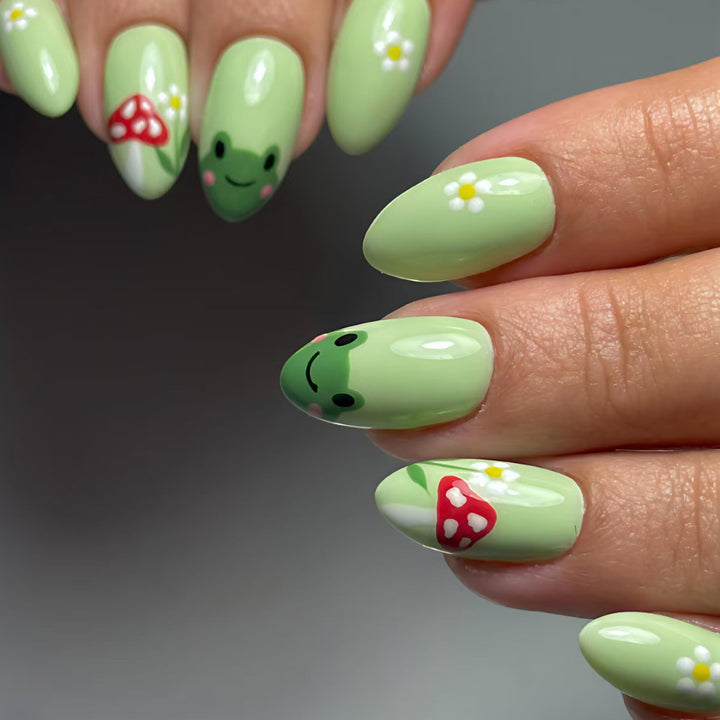 Artificial nails with cute frog and flower design Kalsten