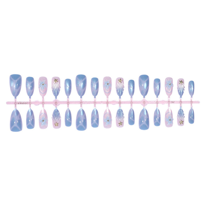 Artistic Press-On Nail Set with Iridescent Shell Accents kalsten
