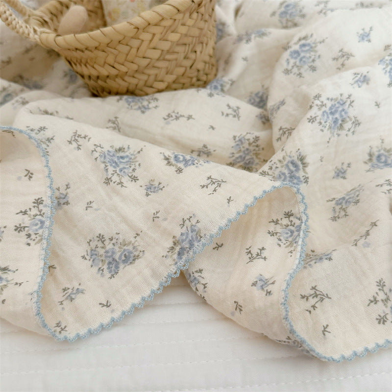 Unisex Muslin Blanket with delicate floral design and elegant ruffles Kalsten