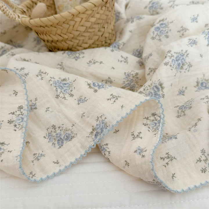 Unisex Muslin Blanket with delicate floral design and elegant ruffles Kalsten