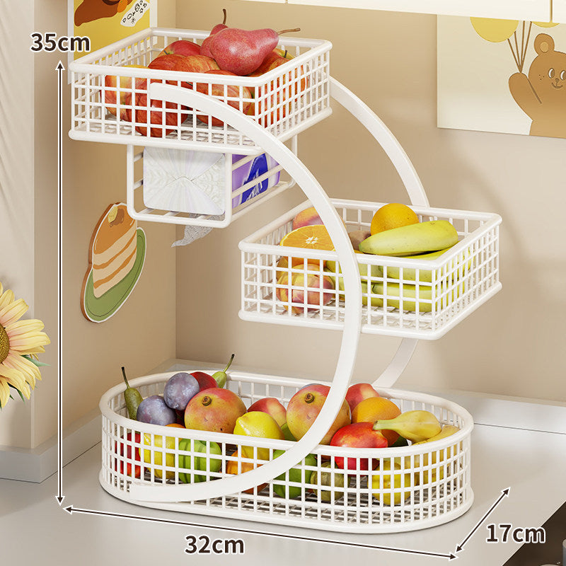 Three-Tier Curved Metal Mesh Countertop Fruit and Produce Storage Stand