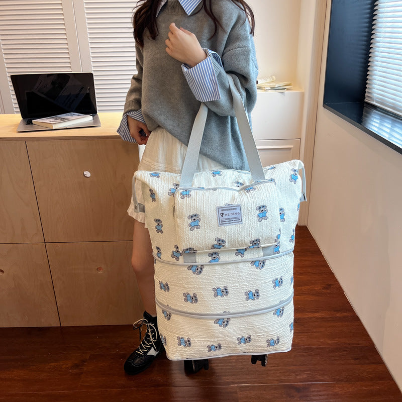 Cute Cartoon Bear Pattern Rolling Travel Duffle