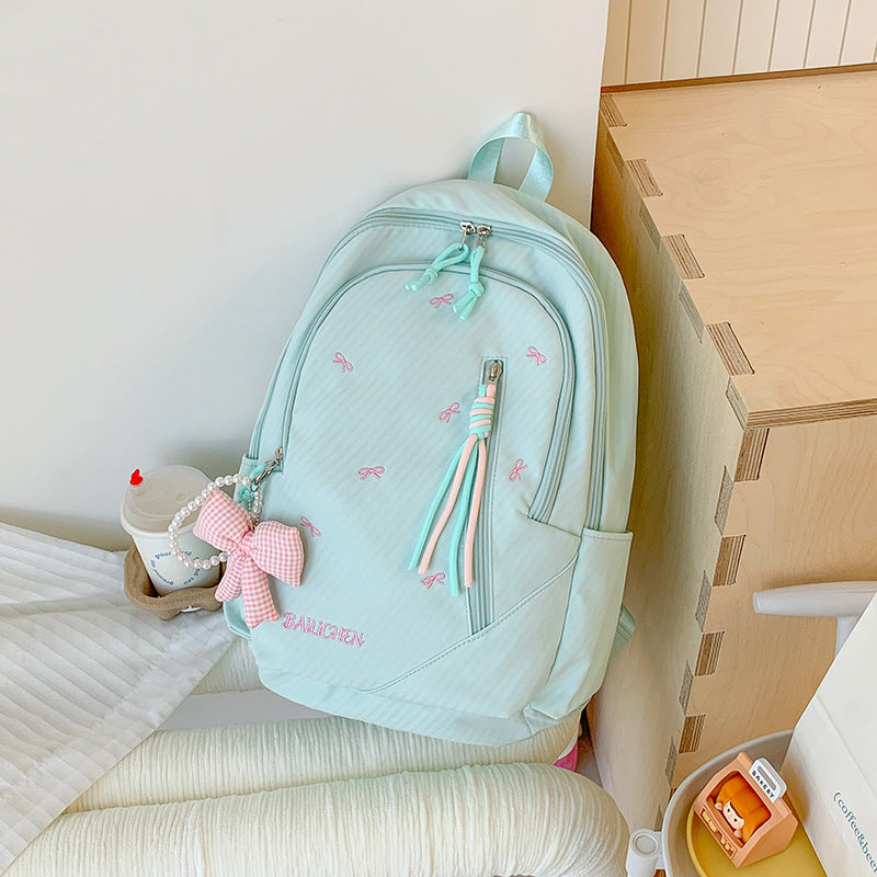 Stylish Embroidered Bow-Accent Casual Backpack Kalsten