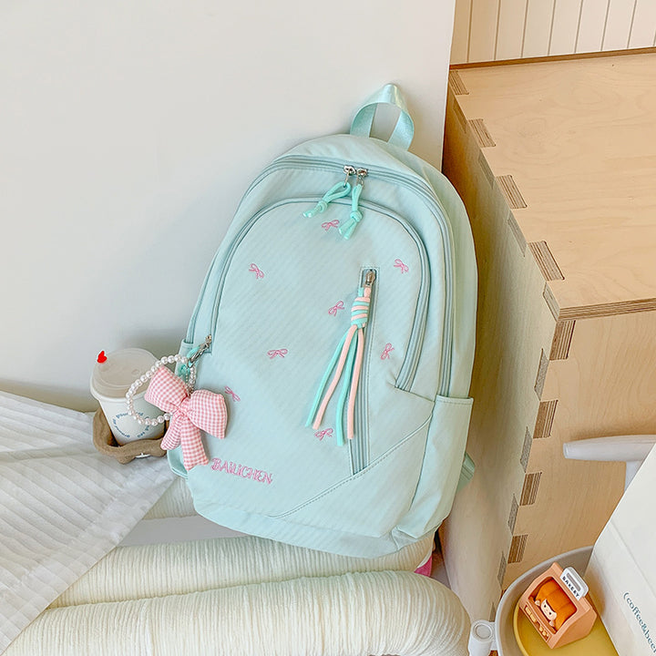 Stylish Embroidered Bow-Accent Casual Backpack Kalsten