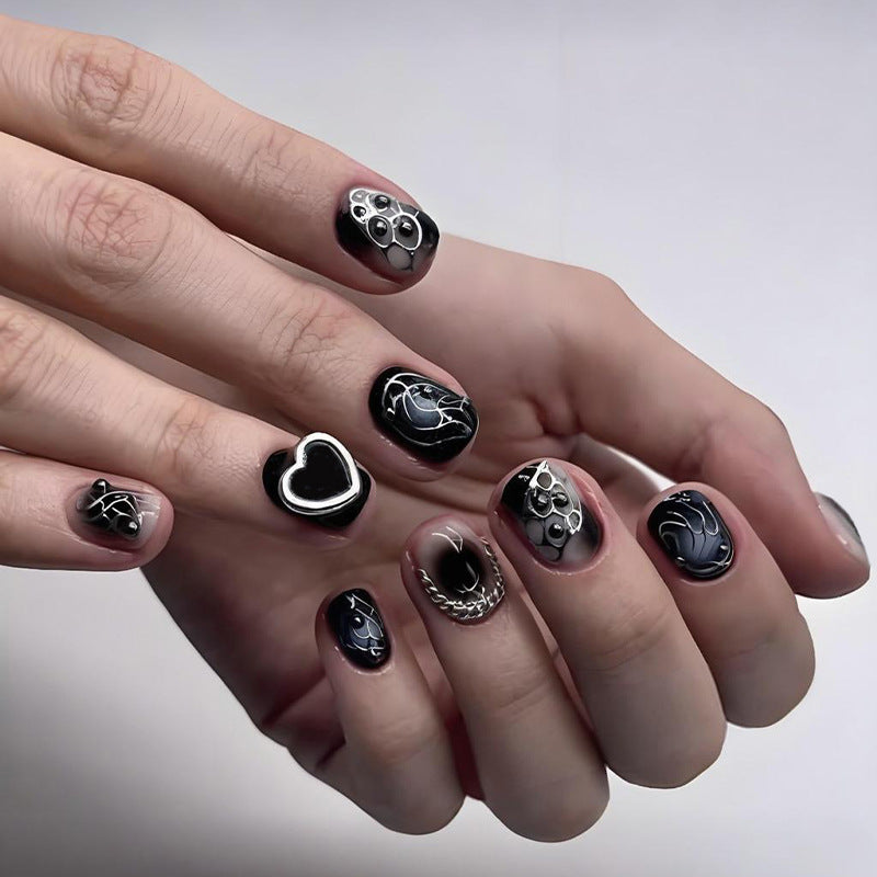 Acrylic nail set with creative black-and-white patterns Kalsten