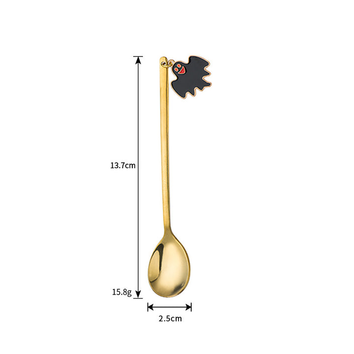 Long Bar Spoon Cocktail Stirring Spoon made of Stainless Steel with Halloween Ghost Design