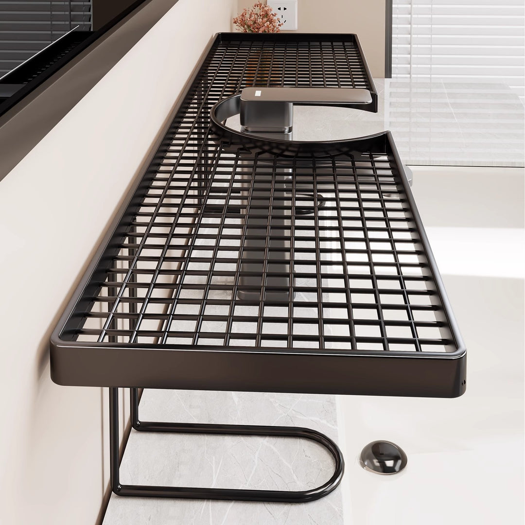 Over-Sink Countertop Vanity Shelf Organizer with Lattice Trays and U-Frame Support
