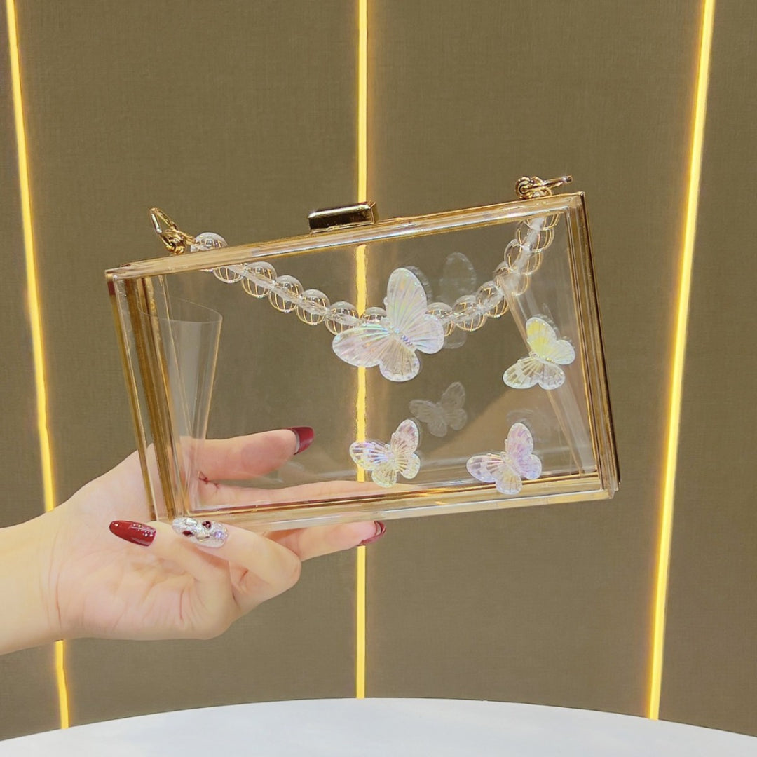 Butterfly-Embellished Acrylic Clutch