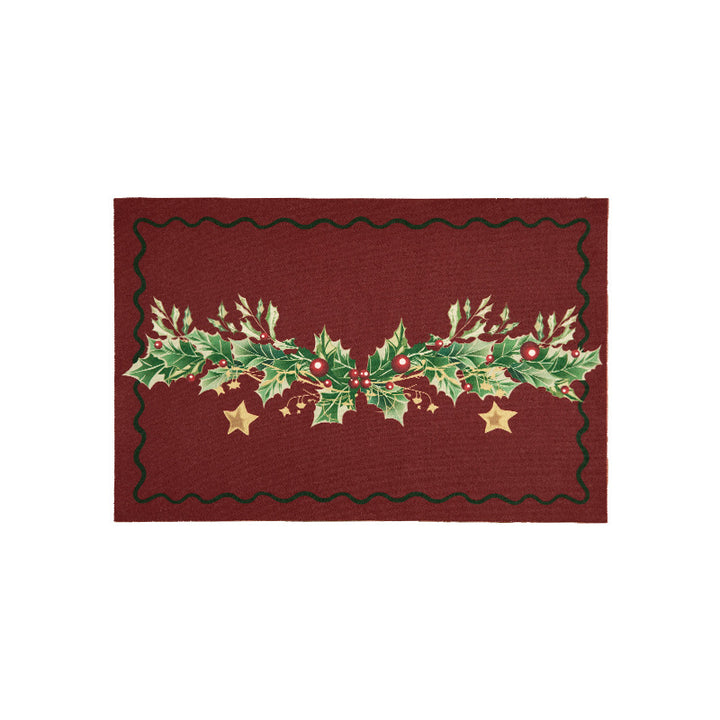 Christmas doormat with lettering and holly motif