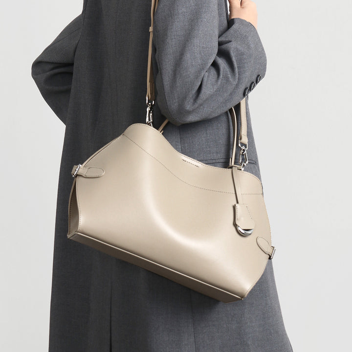 Structured Smooth Leather Top-Handle Tote Bag with Silver Hardware