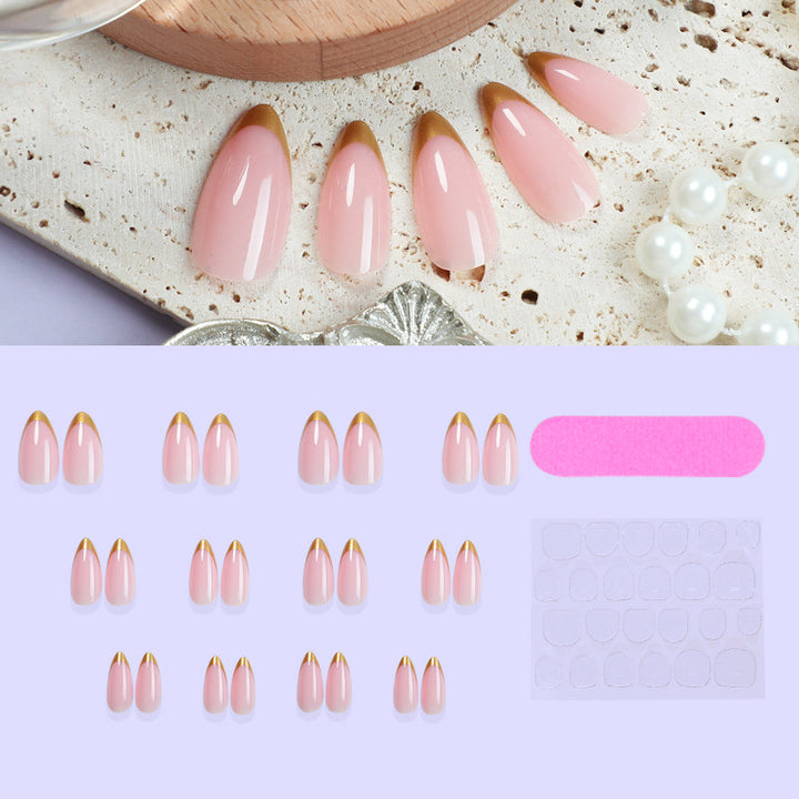 Elegant Press-On Nail Set with Gold-Tipped Design Kalsten